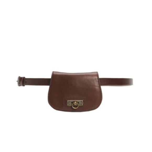 Frye Narrow Leather Belt with Pouch Brown NWT - Picture 1 of 5